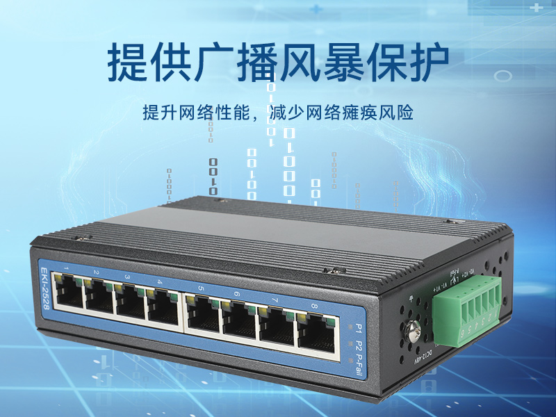 研華寬溫網(wǎng)口交換機,提供廣播風暴保護,EKI-2528-BE